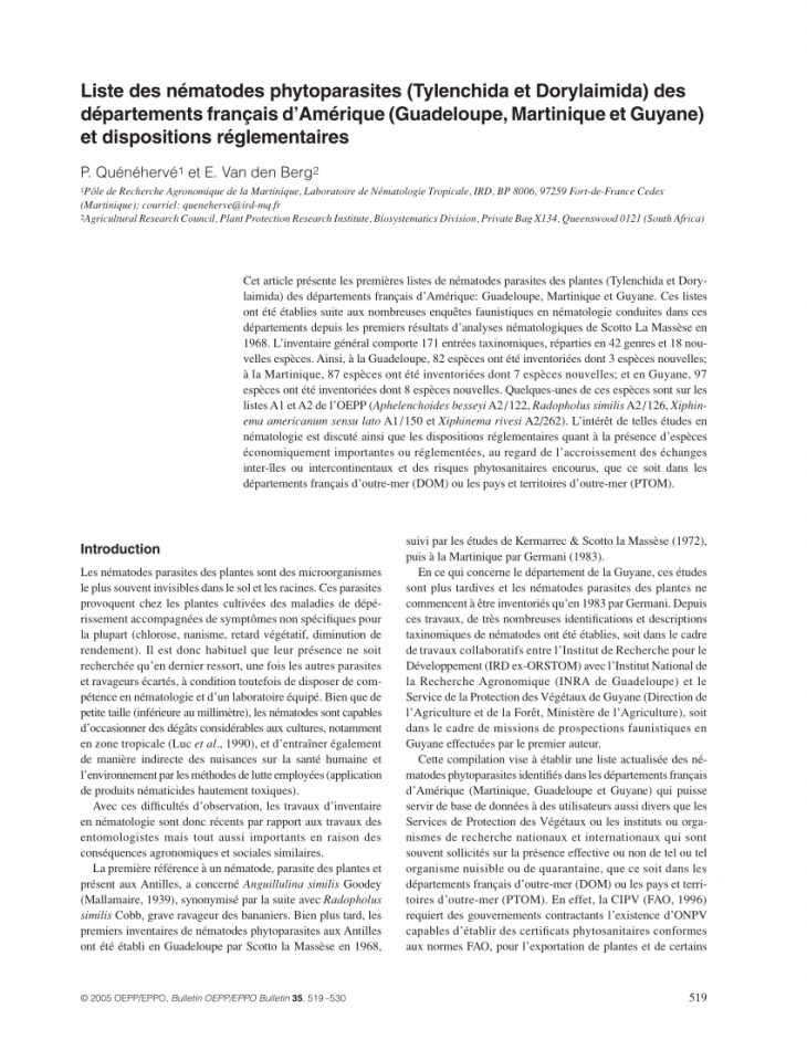 Pdf) Liste Des Nematodes Phytoparasites (Tylenchida Et intérieur Listes Des Départements Français