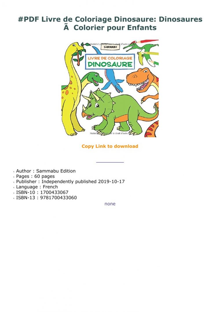 Pdf Livre De Coloriage Dinosaure: Dinosaures Ã Colorier Pour serapportantà Cahier De Coloriage Enfant