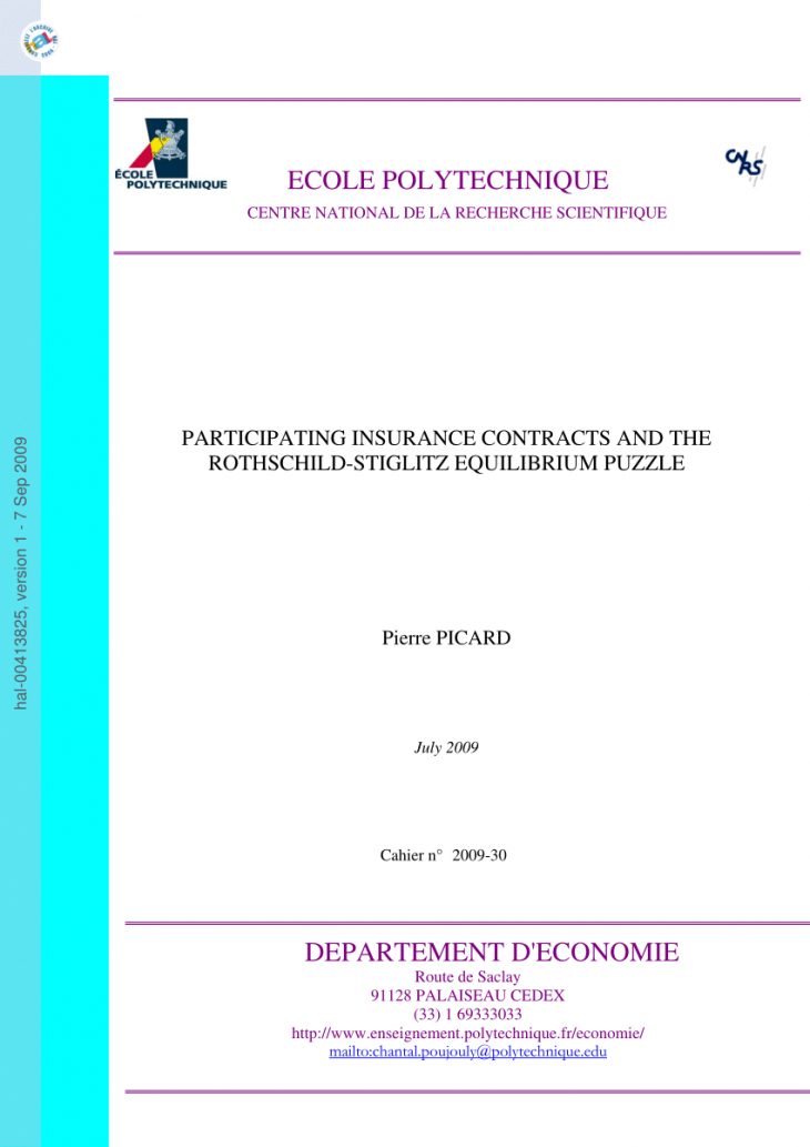 Pdf) Participating Insurance Contracts And The Rothschild pour Puzzle Departement