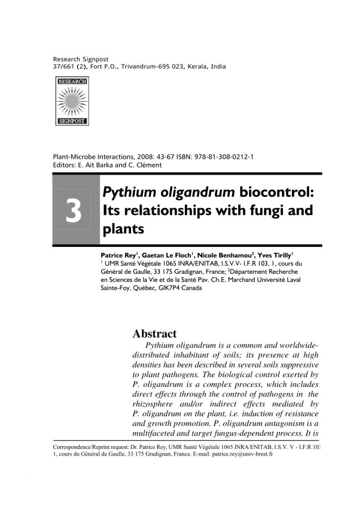 Pdf) Pythium Oligandrum Biocontrol: Its Relationships With concernant Departement Francais 39