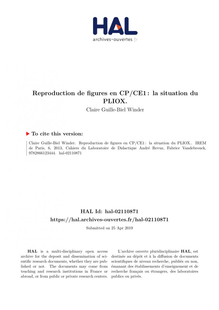 Pdf) Reproduction De Figures En Cp/ce1 : La Situation Du Pliox. à Reproduction Figure Cp