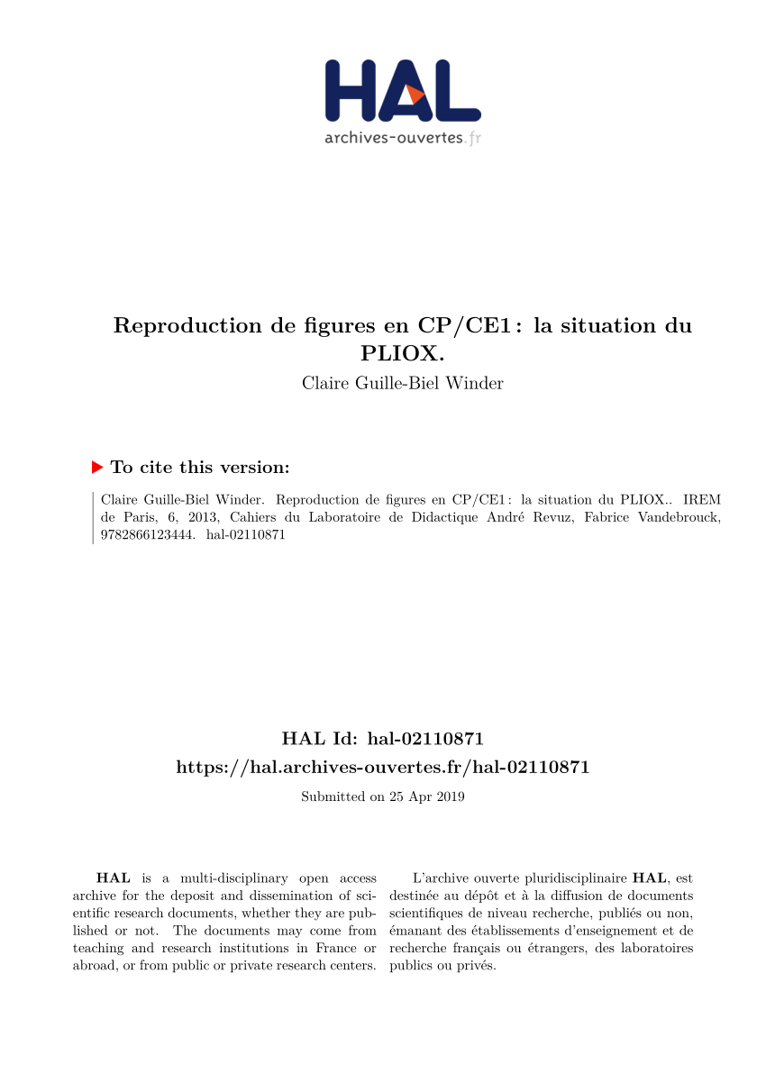 Pdf) Reproduction De Figures En Cp/ce1 : La Situation Du Pliox. à Reproduction Figure Cp 