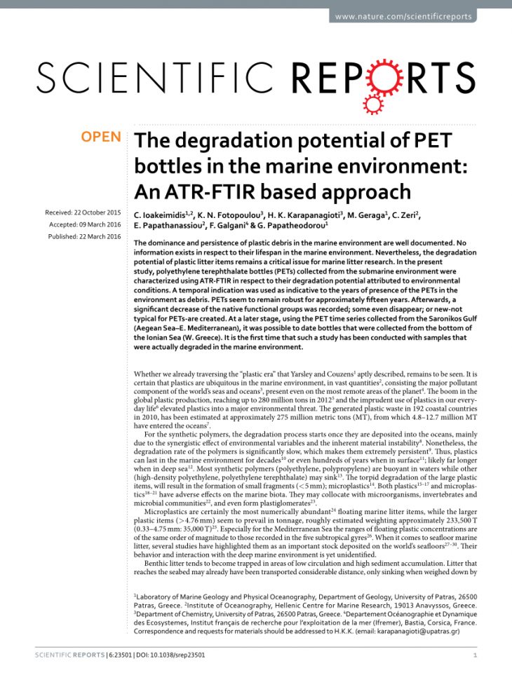 Pdf) The Degradation Potential Of Pet Bottles In The Marine à Departement Francais 39