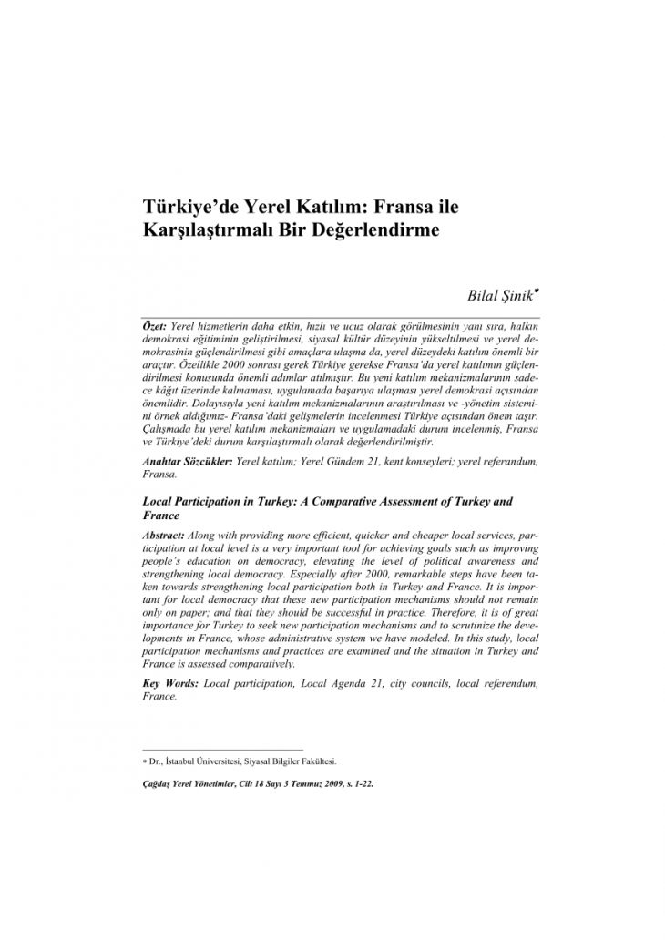 Pdf) Türkiye'de Yerel Katılım: Fransa Ile Karşılaştırmalı à Departement 22 Region