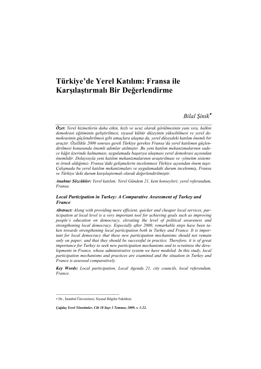 Pdf) Türkiye'de Yerel Katılım: Fransa Ile Karşılaştırmalı à Departement 22 Region