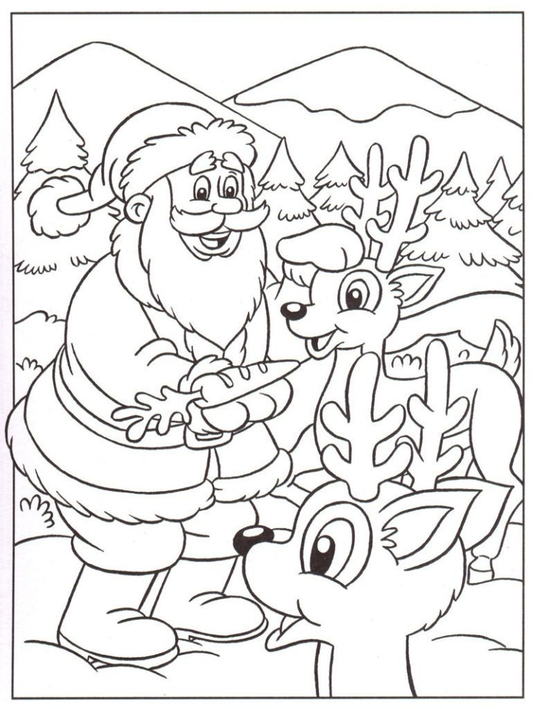 Père Noël Et Petits Rennes - Coloriage Père Noël | Coloriage avec Pere Noel À Colorier Et Imprimer