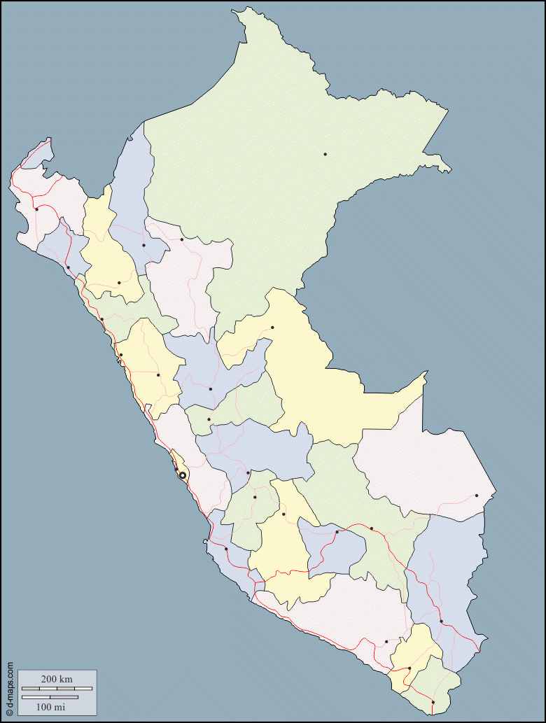 Pérou Carte Géographique Gratuite, Carte Géographique Muette concernant Carte Des Départements Et Villes