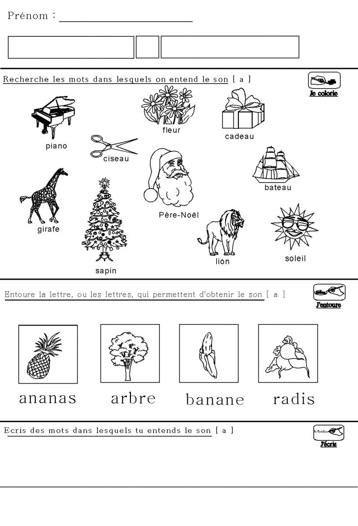 Phonologie : Fiche Maternelle Sur Le Son [A] Pour Maternelle à Fiche Maternelle Grande Section