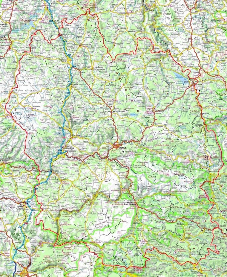 Plan De La Lozère (Occitanie) à Carte Du Sud De La France Détaillée