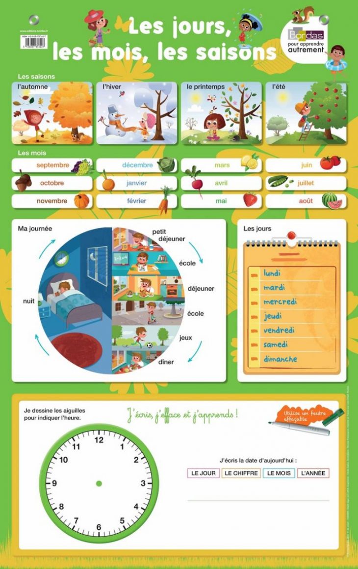 Poster-Ardoise – Les Jours, Les Mois, Les Saisons * Cahier D à Apprendre Les Saisons En Maternelle