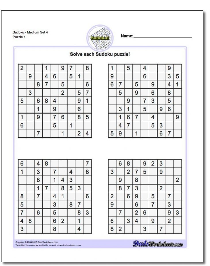 Printable Medium Sudoku Puzzles | Matematik pour Puzzle Facile Gratuit