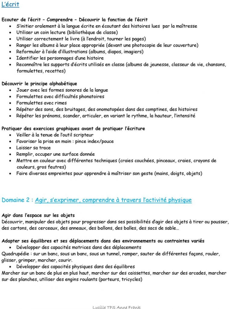 Programmation Annuelle Des Apprentissages De Toute Petite serapportantà Exercice Toute Petite Section