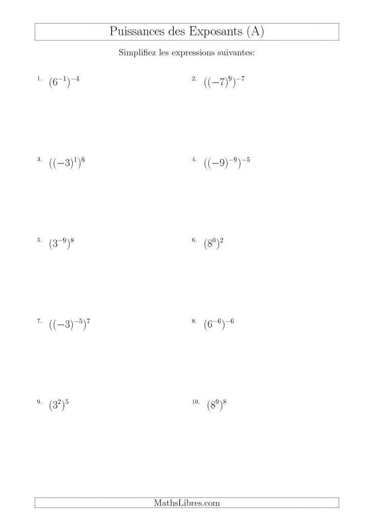 Puissances Des Exposants (Avec Des Négatifs) (A concernant Exercice De Math Sur Les Puissances