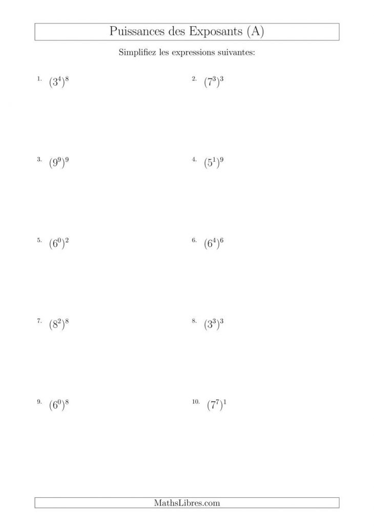Puissances Des Exposants (Positifs) (A) dedans Exercice De Math Sur Les Puissances