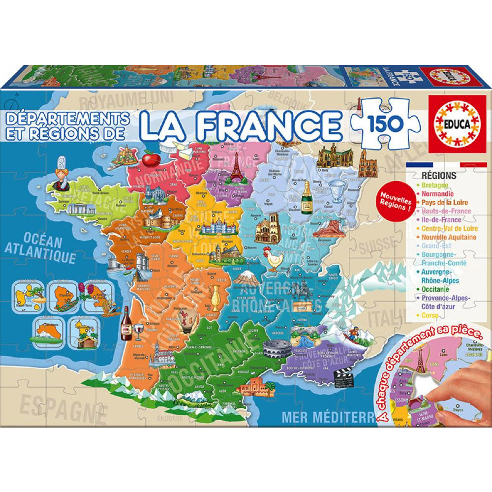 Puzzle 150 Pièces : Départements Et Régions De La France intérieur Jeu Sur Les Régions De France