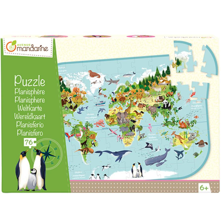 Puzzle Carte Du Monde Planisphère 76 Pièces 56X40 Cm Avenue Mandarine avec Planisphère Enfant 