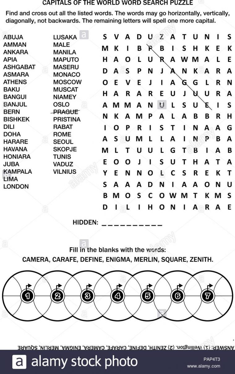 Puzzle Page Avec Deux Jeux De Mots (En Anglais). Capitales dedans Jeu Des Capitales