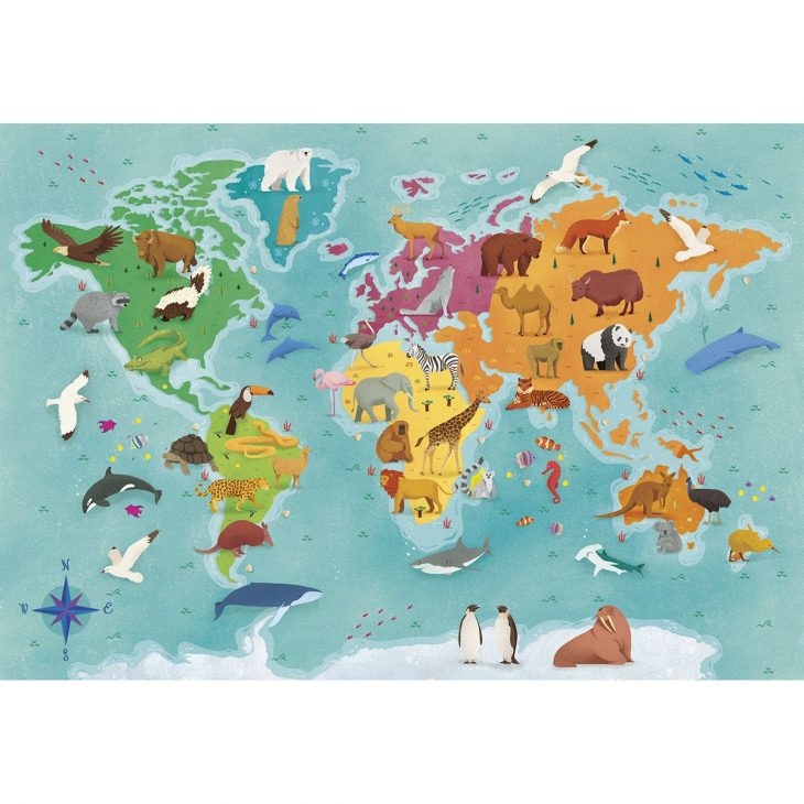 Puzzle – Supercolor 180 Pièces – Planisphère Animalier destiné Planisphère Enfant