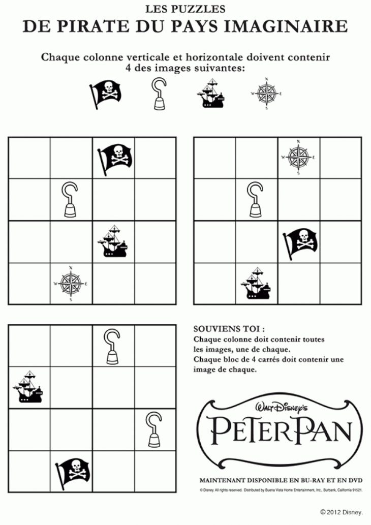 Puzzles Peter Pan Pirates intérieur Puzzle Facile Gratuit