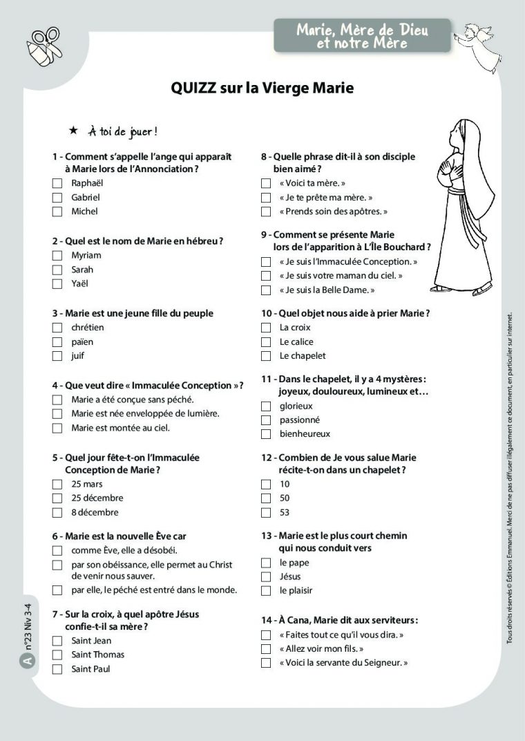 Quizz Sur La Vierge Marie – Catéchisme Emmanuel à Quizz Enfant