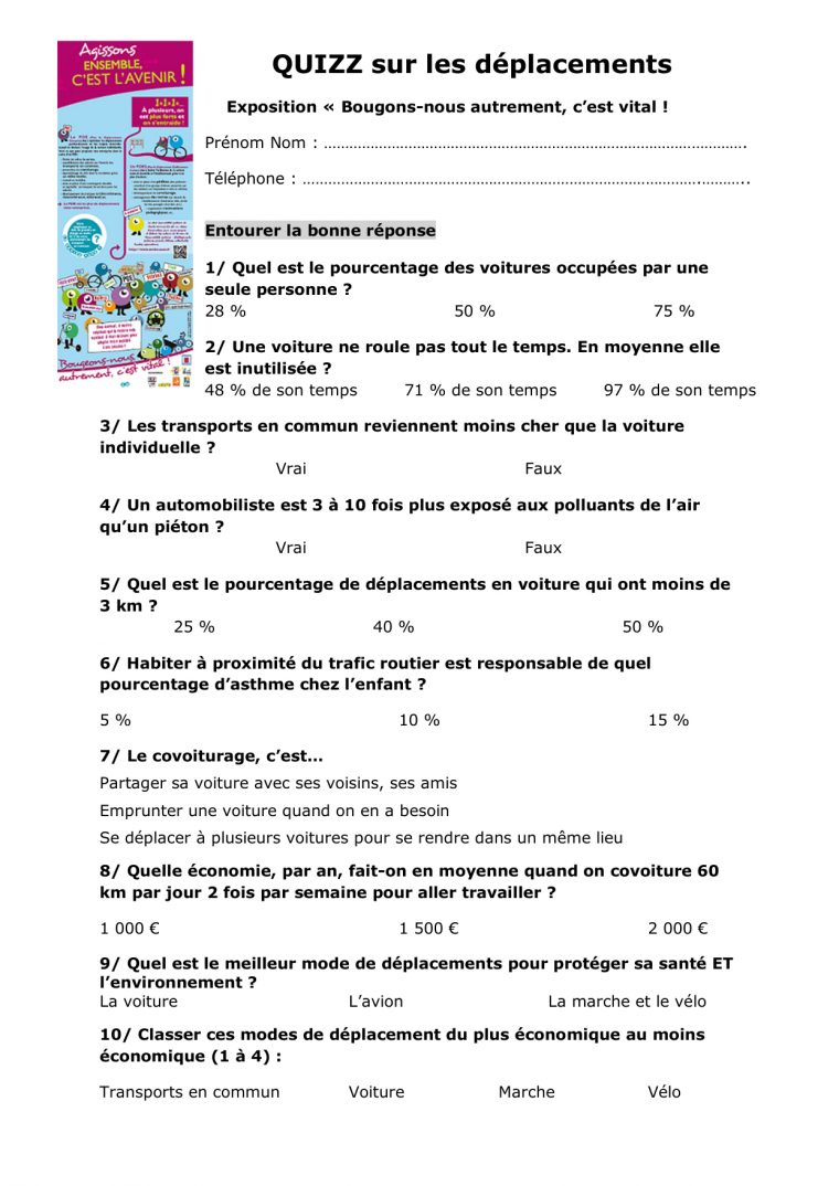 Quizz Sur Les Déplacements intérieur Quizz Enfant