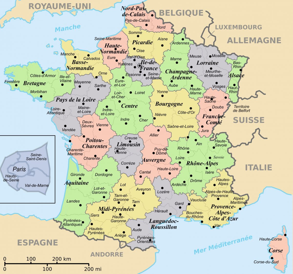 Regions And Departements Map Of France | France Map, Regions dedans Map De France Regions