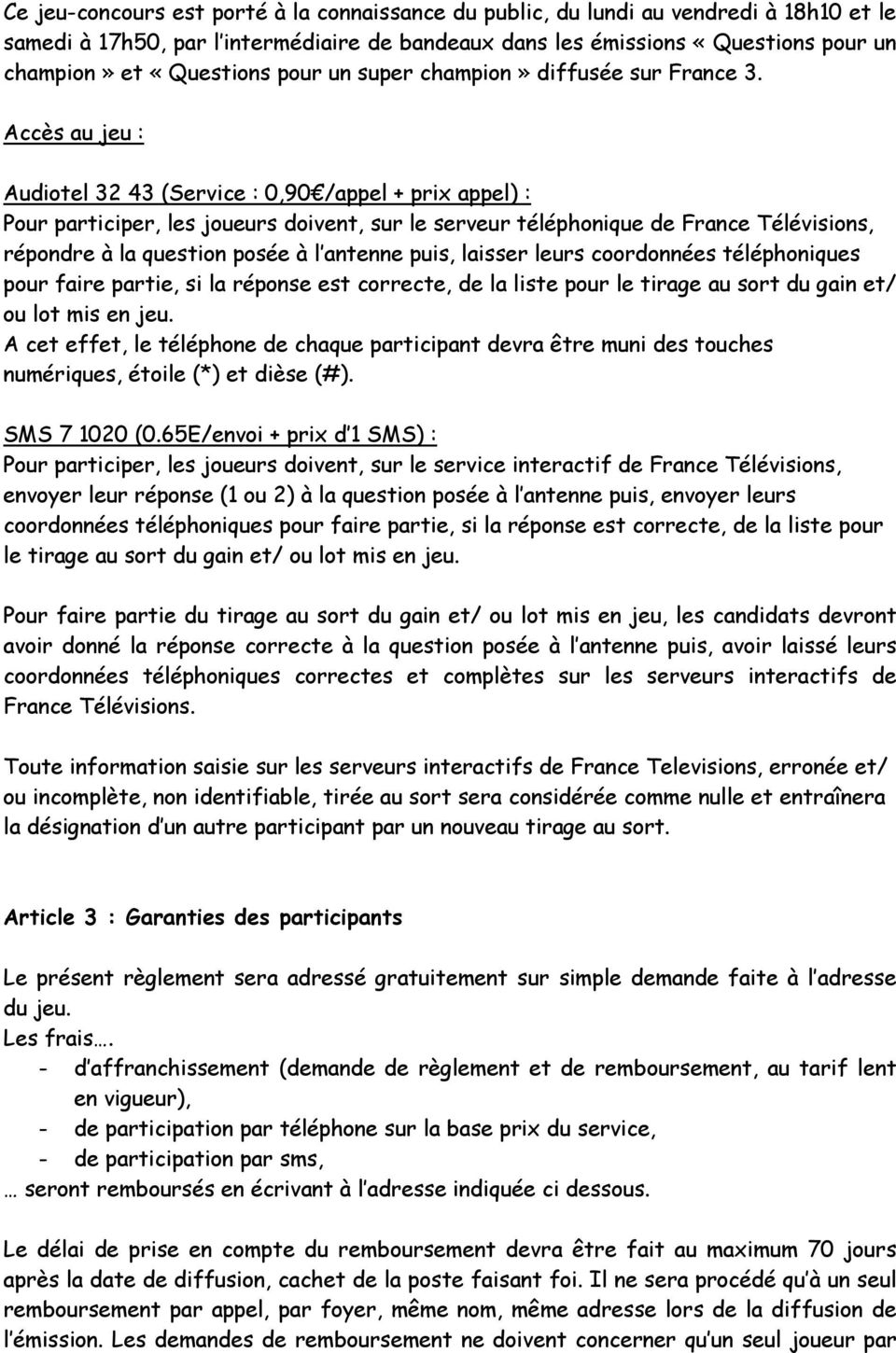 Reglement Du Jeu Concours Questions Pour Un Champion - Pdf serapportantà Question Reponse Jeu Gratuit