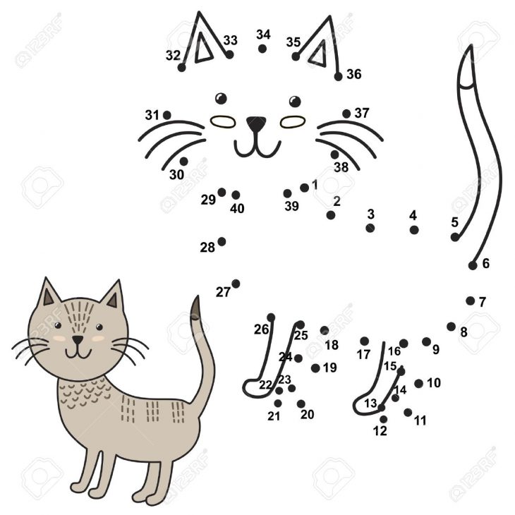 Reliez Les Points Pour Dessiner Le Chat Mignon Et Colorer. Numéros  Éducatifs Et Jeu De Coloriage Pour Les Enfants. Vector Illustration dedans Jeux De Dessin De Chat