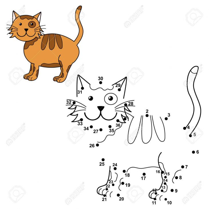 Reliez Les Points Pour Dessiner Le Chat Mignon Et Colorer. Numéros  Éducatifs Et Jeu De Coloriage Pour Les Enfants. Vector Illustration tout Jeux De Dessin De Chat