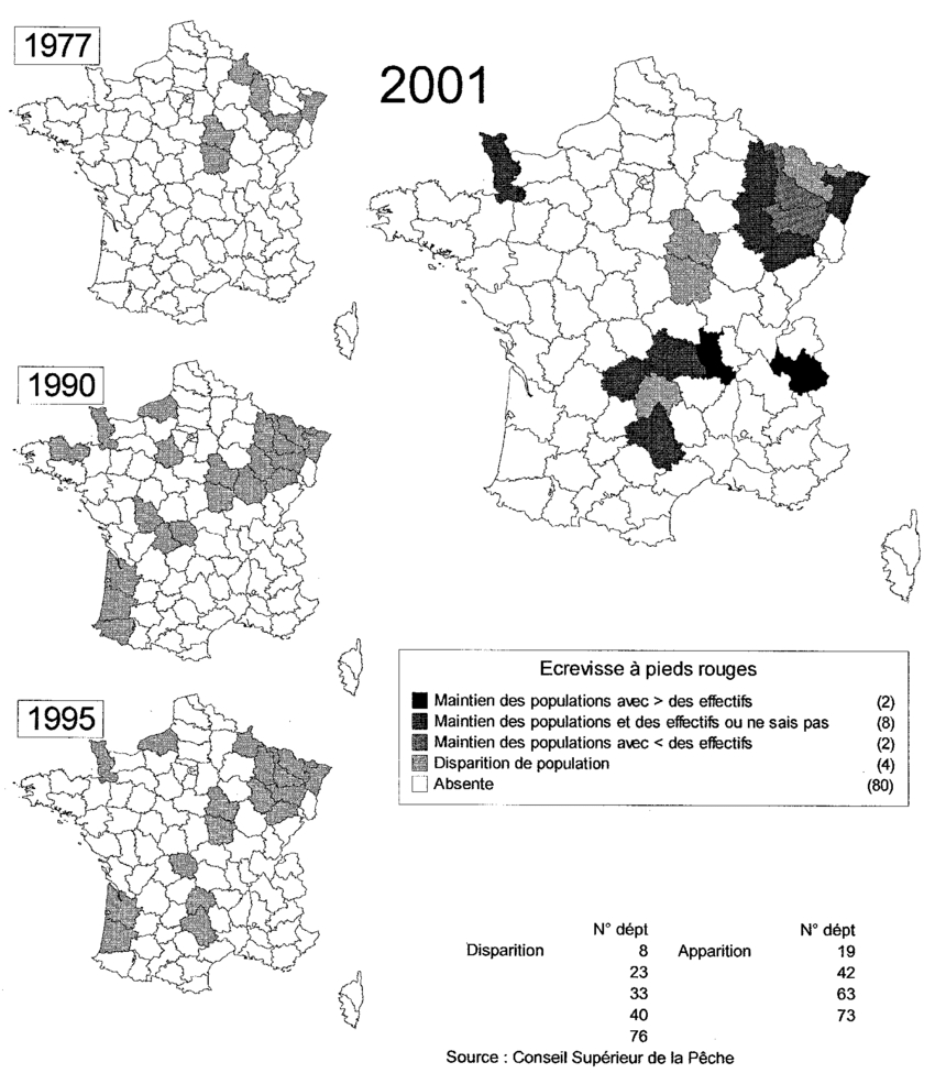 Répartition De L'écrevisse À Pieds Rouges (Astacus Astacus concernant Les 22 Régions De France Métropolitaine