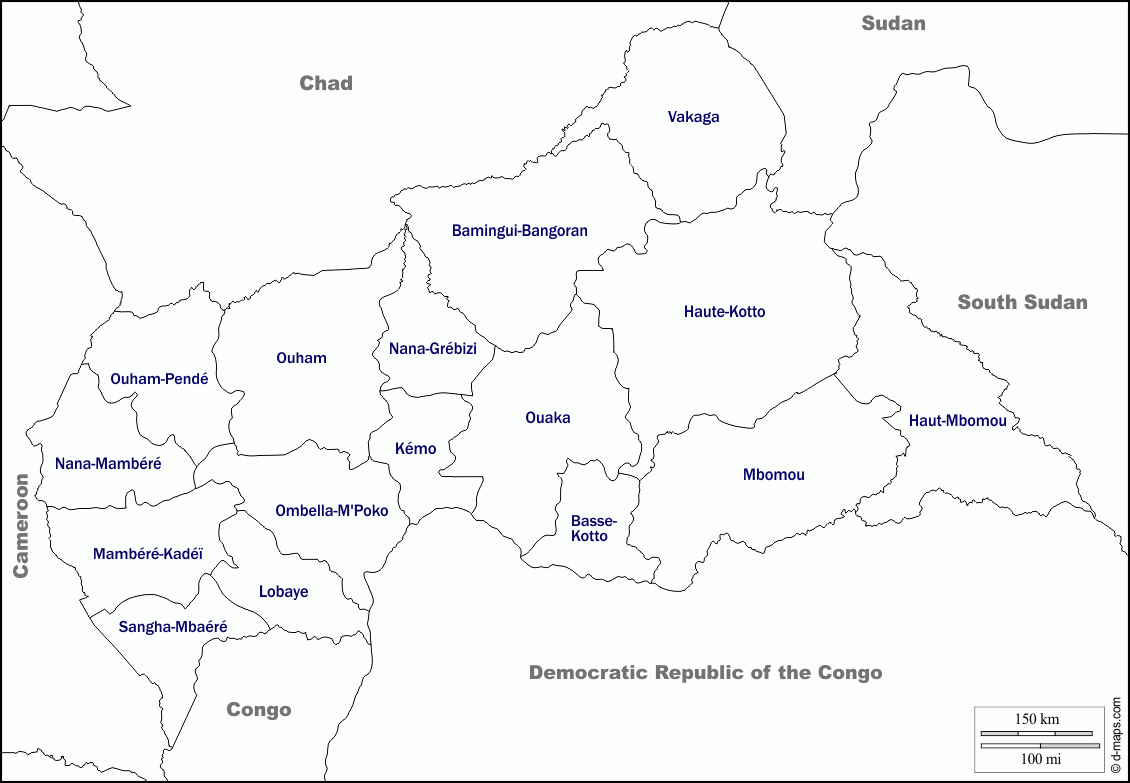 République Centrafricaine Carte Géographique Gratuite, Carte intérieur Carte Des Préfectures