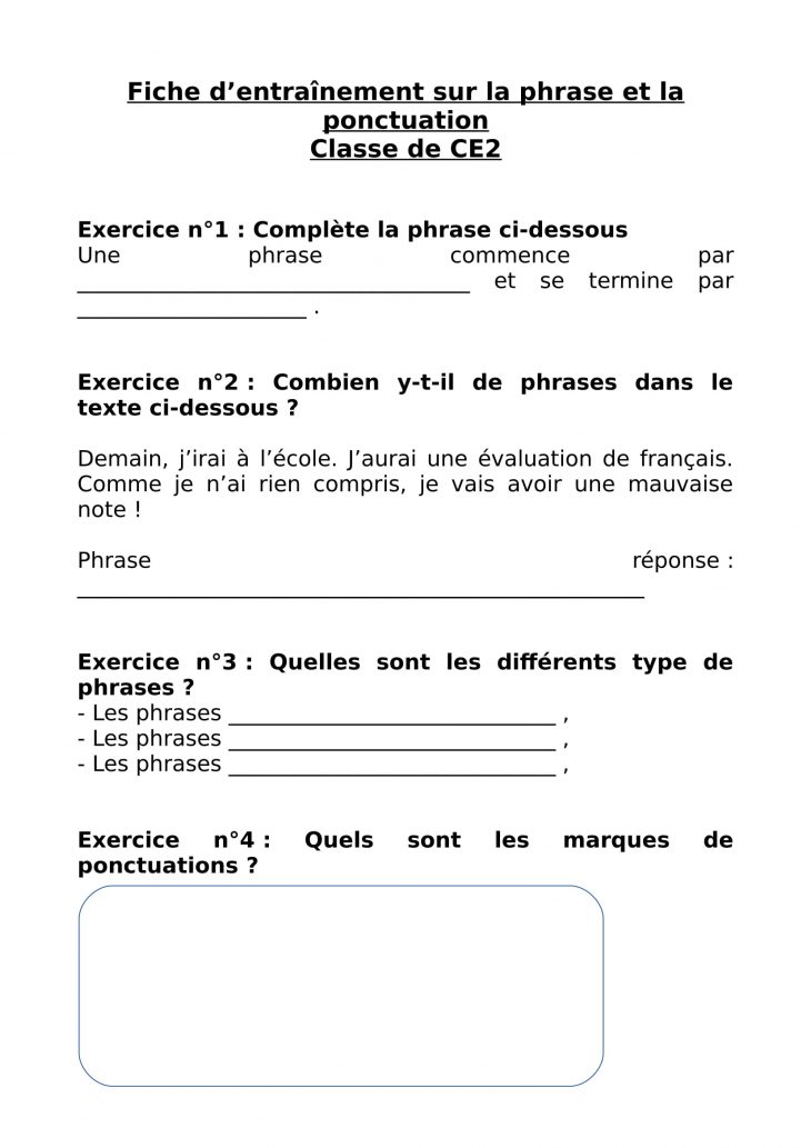 Révision Scolaire} Fiche D'entrainement Sur La Phrase Et La tout Fiche De Français Ce2