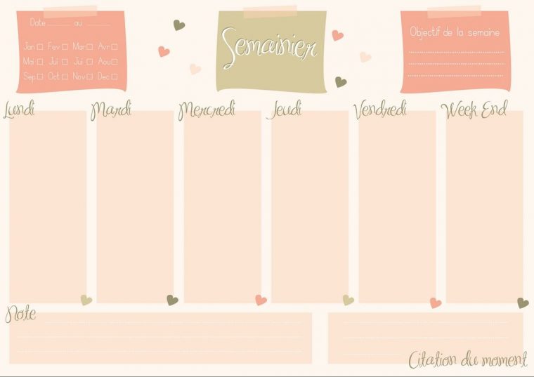 Semainier → Planning Hebdomadaire À Imprimer | Semainier À dedans Calendrier De La Semaine À Imprimer