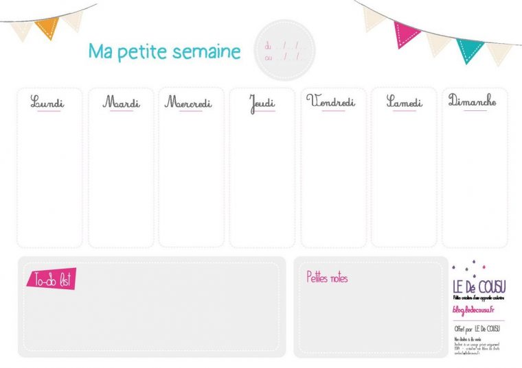 Semainier → Planning Hebdomadaire À Imprimer | Semainier À tout Calendrier De La Semaine À Imprimer