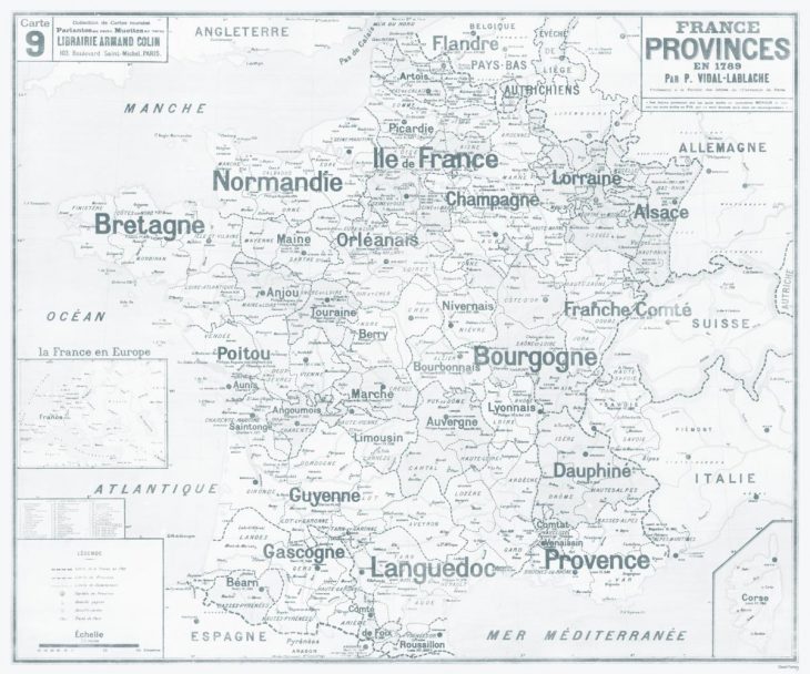 Set De Table Carte Scolaire Vidal Lablache N°9 – France – Provinces En 1789 à Carte Anciennes Provinces Françaises