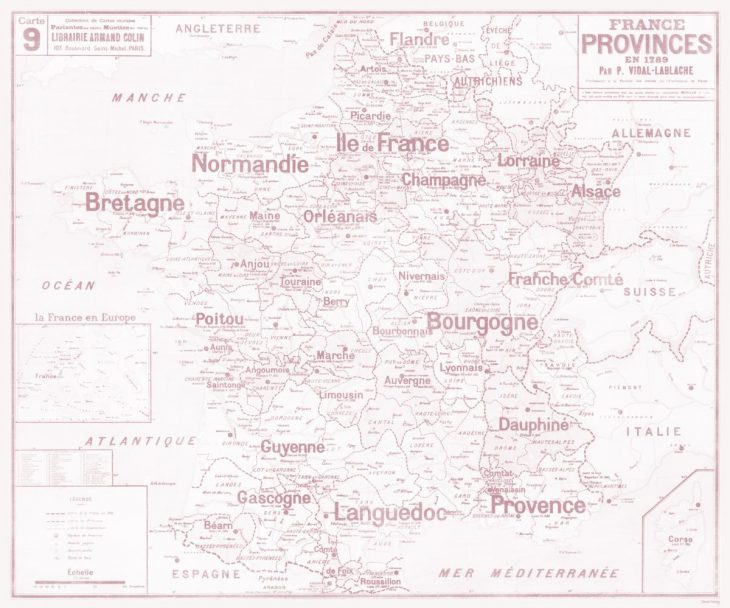 Set De Table Carte Scolaire Vidal Lablache N°9 – France – Provinces En 1789 encequiconcerne Carte Anciennes Provinces Françaises