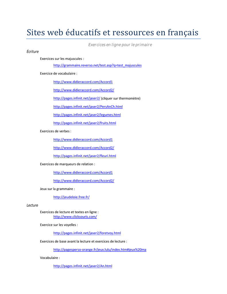 Sites Web Éducatifs Et Ressources En Français destiné Sites Educatifs Francais 
