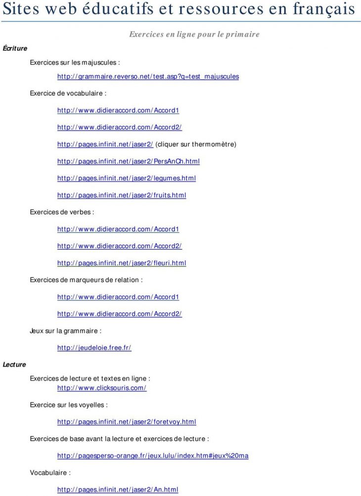 Sites Web Éducatifs Et Ressources En Français – Pdf intérieur Sites Educatifs Francais