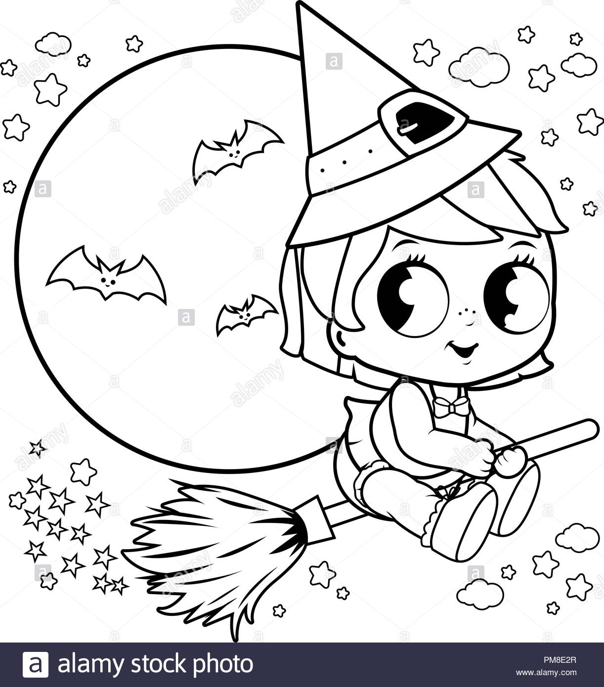 Sorcière Halloween Bébé Voler Avec Un Balai Dans Le Ciel concernant Balai Coloriage 