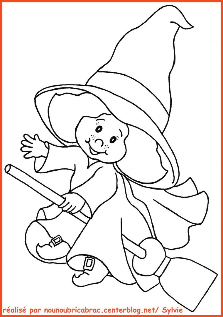 Sorcière Sur Son Balai À Colorier | Coloriage Halloween à Balai Coloriage