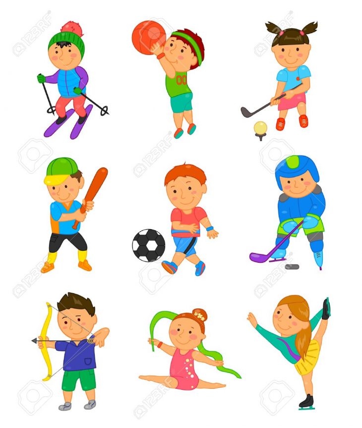 Sport Cartoon Enfants. Vector Illustration Pour La Conception De Jeux Pour  Enfants. Garçon, Fille Isolé Sur Fond Blanc. Set De Clip Enfant Art Mignon à Jeux Pour Garçon Et Fille