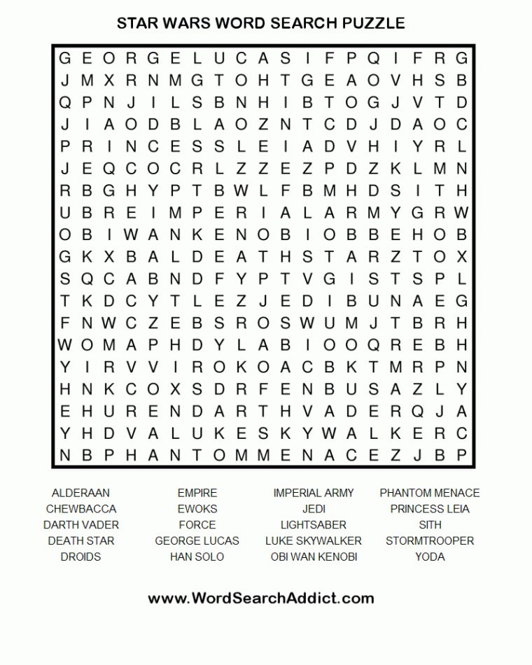 Star Wars Printable Word Search Puzzle | Jeux Star Wars dedans Puzzles Adultes Gratuits