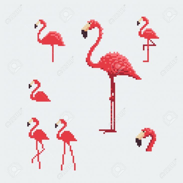 Stock Illustration pour Pixel Art Flamant Rose