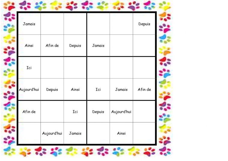 Sudoku Des Mots Invariables à Jeux Pour Cm2