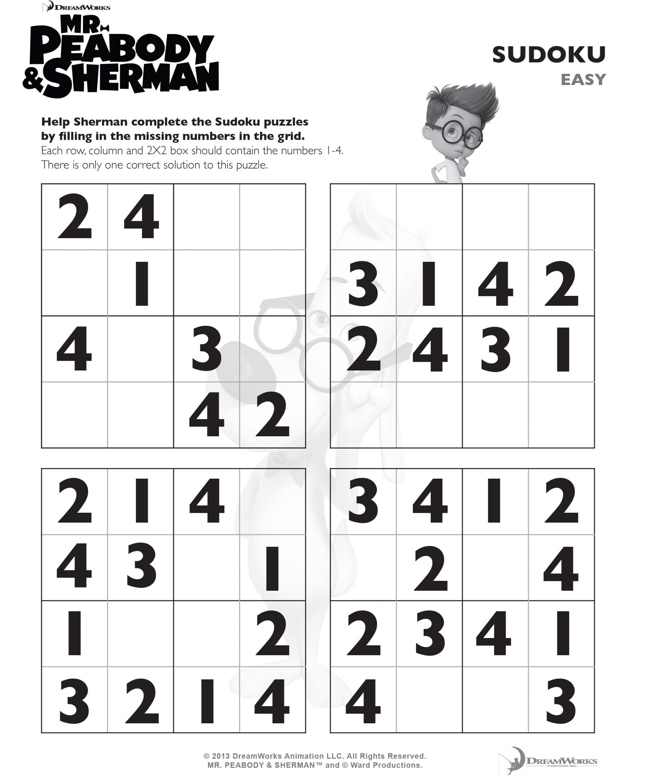 Sudoku • Mr. Peabody &amp;amp; Sherman • Easy | Sudoku Puzzles pour Sudoku Gratuit En Ligne Facile 