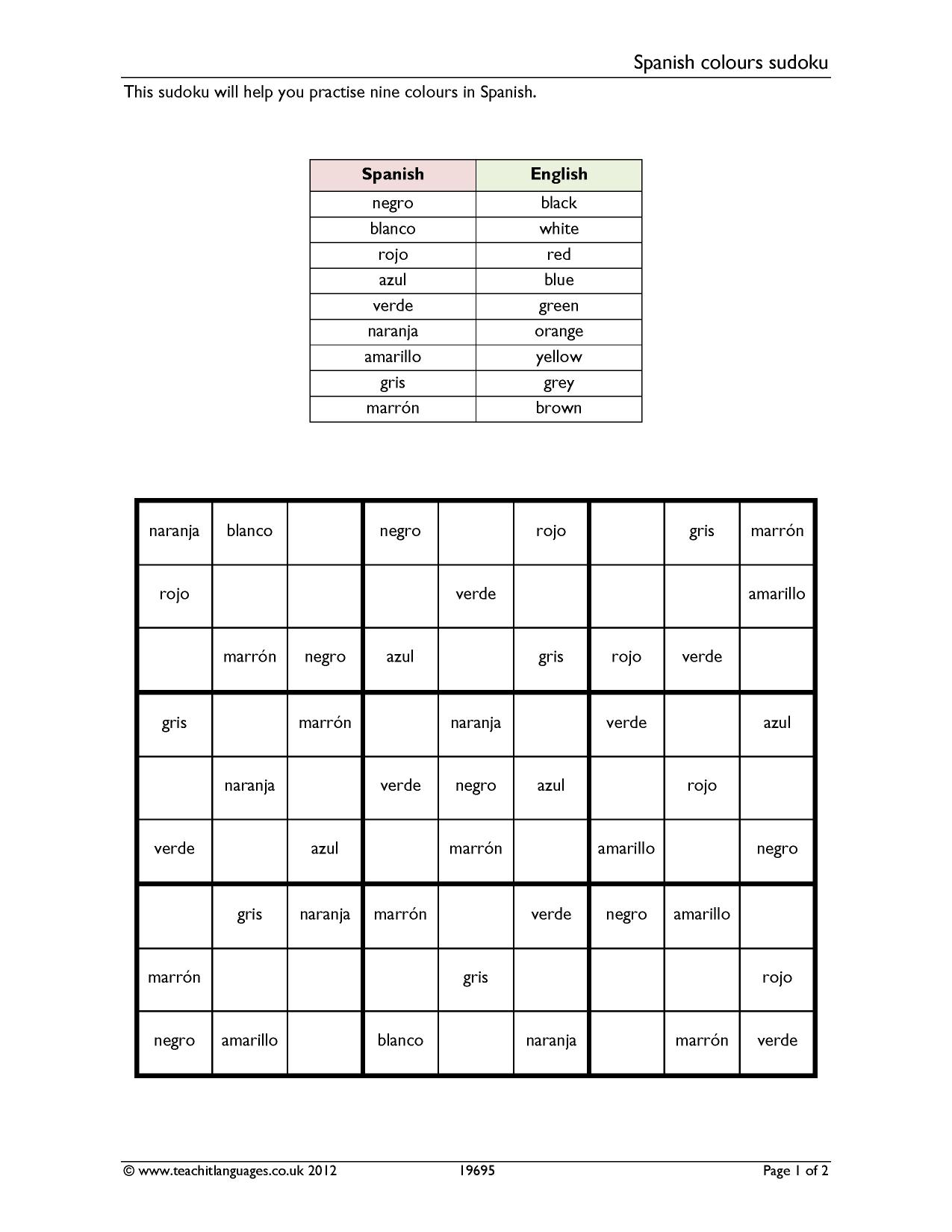 Sudoku In Spanish Worksheet | Printable Worksheets And avec Sudoku Cm2 À Imprimer