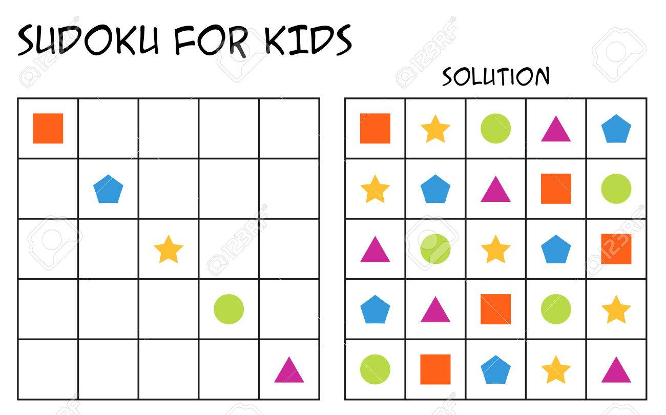 Sudoku Pour Les Enfants Avec Solution, Puzzle Pour Les Enfants À Remplir  Chaque Ligne Ou Colonne Avec Une Seule De Chaque Forme, Tâche Mentale, Défi intérieur Puzzle En Ligne Facile
