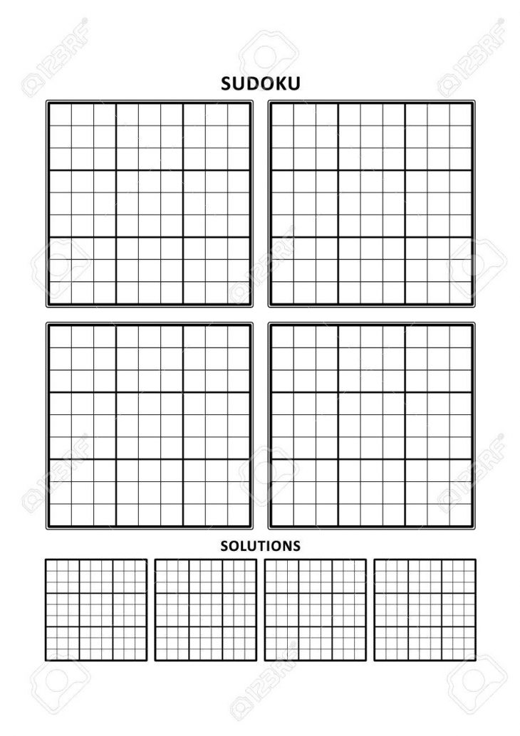 Sudoku Puzzle Blank Template, Four Grids With Solution Grids,.. pour Sudoku Vierge