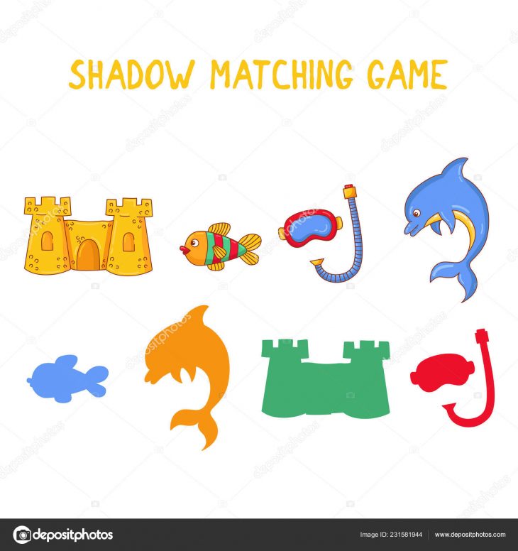 Summer Shadows Matching Game For Kids Vector Quiz — Stock à Quiz Des Ombres