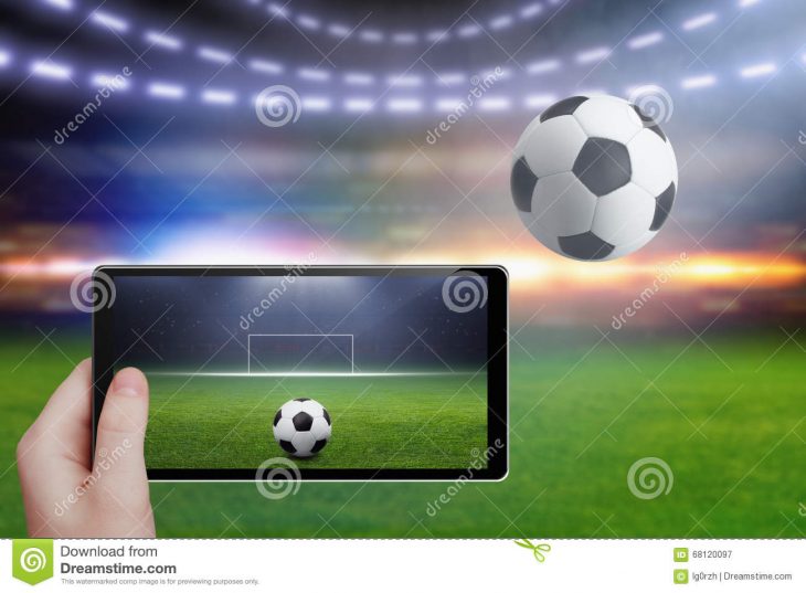 Tablette À Disposition, Stade De Football Image Stock tout Jeux Foot Tablette